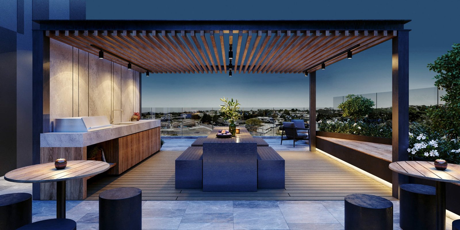 Roof Terrace Night BBQ - Elevation Northcote Apartments