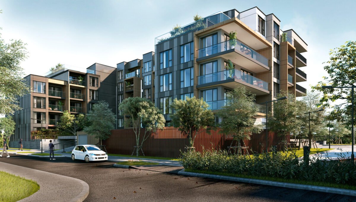 Exterior view of Onewa and Onepoto Apartment Buildings - Elevation Northcote Apartments