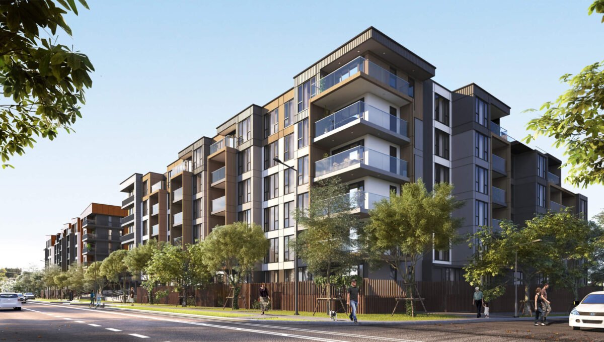 Exterior Corner View of Elevation Northcote Apartments